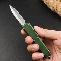 H1097 High end Small Auto Tactical Knife D2 Satin Blade CNC Green Aviation Aluminium Handle Outdoor Mini EDC Pocket Knives With Nylon Bag