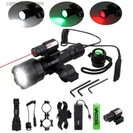 Torches Tactical Hunting Flashlight Rifle Lantern waterproof Armas Light+Laser Dot Sight+Switch+Rail Barrel Mount+18650+Charger Q231013