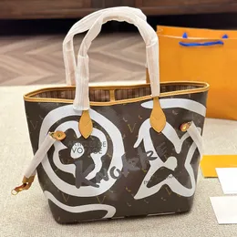 Tasarımcı Klasik Sunshine Beach Scrawl Crossbody Bag Çanta Fransız Eski Çiçek Moda Kadın Graffiti Tote Çanta Yüksek Kalite Artı Deri Çanta Alışveriş Çantası