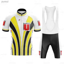 사이클링 저지 세트 Systeme Retro Cycling Jersey Set Classical Bicycle Suit 자전거 블루 여름 슬리브 남자 Bib Shorts For Team Men 's Bikel231013