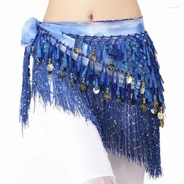 Abbigliamento da palco Accessori per la danza del ventre con piccole perle di gocce d'acqua Trim Avvolgente Fondo elastico Tie-dye Cintura a triangolo Sciarpa a moneta