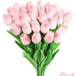 Dekorativa blommor 30st Tips riktiga beröring rosa konstgjorda falska arrangemang bukett för hemmakontor bröllop dhvin