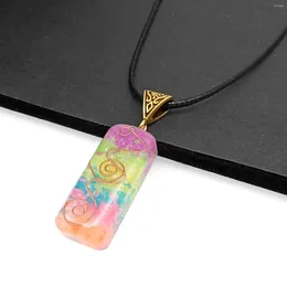 Pendant Necklaces Fashion Luminous Square Resin Glue Wrapping Crushed Stone Necklace Black Leather Rope Chain Bohemia Jewelry