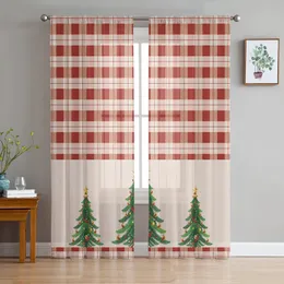 Curtain Christmas Tree Plaid Background Voile Sheer Curtains Living Room Tulle Window Curtain Bedroom Drapes Home Decor 231013