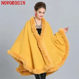 Châles 11 couleurs hiver grand pendule manteau tricoté chaud épais châle poncho manteau femmes trou fausse fourrure col lâche cape 231012