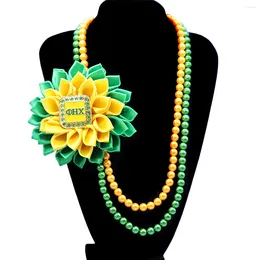 Choker Pure Yellow Green Silk Ribbon Corsage Flower Pearl Uttalande Chi Eta Phi Sorority Halsband smycken