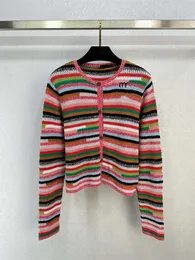 23 Autumn/Winter New Classic Long Sleeve Contrast Rainbow Stripes Show Thin and Versatile Cardigan for Women