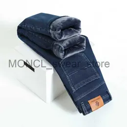 Mäns jeans vintermärke passar raka mäns jeans fleece tjock varm affär casual klassisk hög midja denim byxor bomull stretch byxor x1013