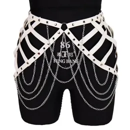 Other Fashion Accessories White Skirt Leather Harness Chain Metal Waist Belt Punk Goth Sexy Lingerie Dress Hollow Out Suspender Body Harajuku Dance Rave 231013