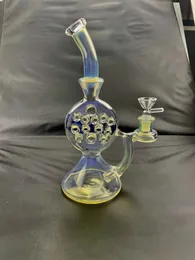 Cor do arco-íris Acessórios para fumar Ash Catcher Hookahs Light Blue Glass Bong Oil Rig 14mm Conector Interno 9 Polegadas Bônus Speaker Bowl Personalizado Dê dois presentes grátis