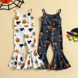 Dancewear Fashion Children Girls Halloween Jumpsuits 15Years Spaghetti Straps Sleeveless Pumpkin Print Flare Long Pants Clothes 231012