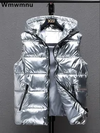 女性用ジャケット冬のフード付き光沢のあるノースリーブパーカカジュアルウォータープルーフダウンコットン軽量ベスト