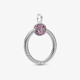 100% 925 Sterling Silver Small Pink Pave O Pendant Fashion Women Wedding Engagement Jewelry Accessories1968