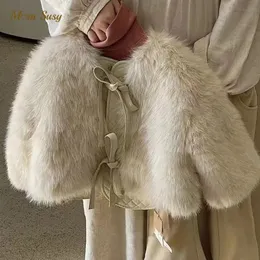 Coat Fashion Baby Girl Faux Fur Jacket Bow Tie Infant Toddler Child Warm Fluffy Winter Spring Autumn Outwear Clothes 17Y 231013