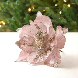 Decorative Flowers 1PC Glitter Artificial Christmas DIY Xmas Tree Garland Ornaments Fake Flower For Home Navidad 2024 Year Party Decor