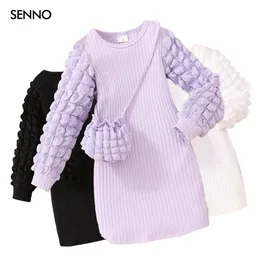 Vestidos para niñas 2 unids Vestido de bebé Bolsa Conjunto Ropa Niños Otoño Otoño Invierno Puff Manga larga Sólido para niños Ropa 37Y 231013