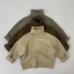 Cardigan crianças suéteres outono inverno meninos meninas pullovers de malha sólida crianças camisola de gola alta roupa do bebê 231013