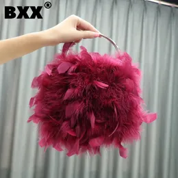 Evening Bags BXX Party Red Feathers Clutch For Women Fashion Trend Elegant Chain Mobile Wedding Shoulder Bag 18B01073 231013