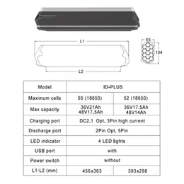 USA EU-Lager 48V Li-Ionen-E-Bike-Akku 13Ah 17,5Ah Elektrofahrrad-Fahrradbatterien mit Ladegerät für 500W-750W-Motor