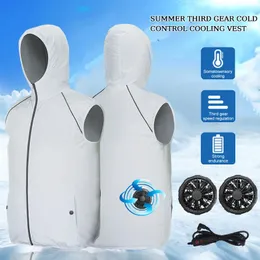 Men's Vests Men Summer Air Conditioning Clothing Fan Cooling Vest Hooded Sun Protection Women's Outdoor Sweatshirt Jacket Plus Size 231012
