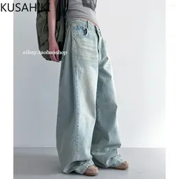 Women's Pants KUSAHIKI Fashion High Street Causal Straight Demin Women Long Trousers Pantalones Mujer Verano 2023 Jeans Pant