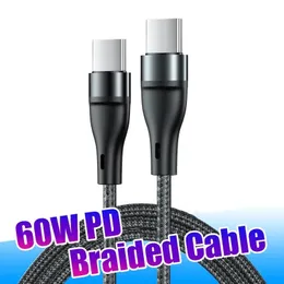 PD 60W Fast Charging Type C Cable Nylon Braided USB C Cables Sync Data Cord for Xiaomi Samsung S23 Pixel Nokia