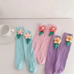 Women Socks 2023 Spring Girls 'Calf Korean Version Ornament Tulpan Florets Children's Straight Plate Pile