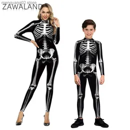 Themakostuum ZAWALAND Halloween Bijpassende outfits 3D Skelet Gedrukt Zentai Cosplay Kom Feest Ouder-kind Sexy Spandex Catsuit T231013