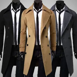 Men's Trench Coats Autumn Winter Long Coat Doublebreasted Solid Color MidLength Windproof Thick British Slim Jacket gabardina hombre 231012