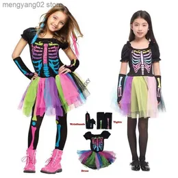 Theme Costume halloween comes for kids gril Rainbow skeleton Scary witch vampire cosplay child fancy dress up Carnival suit christmas T231013