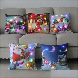 وسادة Casepillow Case LED Up Christmas Pillow Eers 18 X inches Xmas Cushion Throw Er Expianced Pillowcase Decorations for Bed Sofa Dhjsu