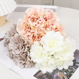 Dried Flowers 5pcs Pink Silk Rose Artificial Flowers Peony Bridal Bouquet for Wedding Home DIY Decoration Cheap Fake Flowers Hydrangea Crafts 231013