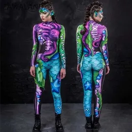 Тематический костюм Zawaland Косплей Come Tights Эластичный комбинезон Zentai Женское боди Необычное платье Halloween Party Come с длинным рукавом Catsuit T231013