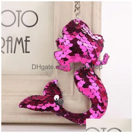 Key Rings New Shiny Sequin Mermaid Keychain Key Rings Hand Bag Hangs Desinger Keyring Animal Fashion Jewelry Will And Jewelry Dh0K2