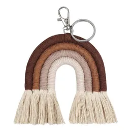 여성을위한 무지개 키 체인 직조 TASSEL MACRAME KEYRINGS 키 홀더 보석 A69F168L