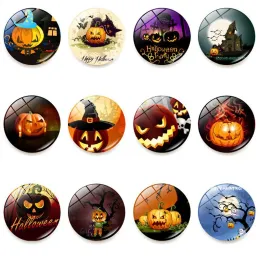 Halloween Fridge Magnets Witch Pumpkin Bat Glass Glue Sign Pattern Dome Glass Fridge Magnet Home halloween Deco Free LL