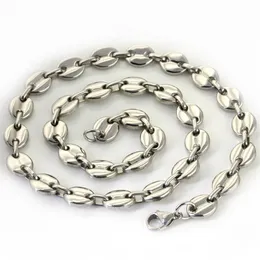 ship 18''-32'' choose the lenght stainless steel silver coffee beans necklace chain 9mm wide shiny for Wo246m