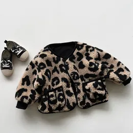 Coat Autumn Winter Children's Girls Leopard Print Plush Cotton Padded Clothes Korean version av pojkar Fashion Thick Warm 231013