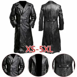 Niemiecki klasyk Męski Klasyczny mundur wojskowy Męski Płaszczy Męski Oficer WW2 Black Leather Trench płaszcz 231012