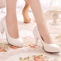 Dress Shoes 2023New Women Pumps PU Leather Shallow Slip-On Round Toe High heels Wedding Party derss shoes mujer size 34-42 231013