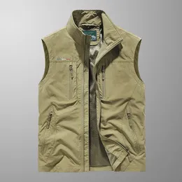 Mäns västar 2023 Spring Mens Jacket Summer Stand Collar Snabbtorkning Multi Pocket Workwear Outdoor Pography Fishing Vest for Men Storlek 6xl 231012
