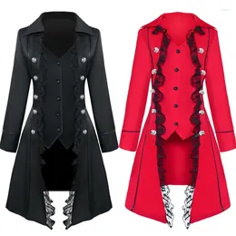 Женский плащ, пальто в стиле стимпанк, кружевная средневековая ветровка, викторианская куртка, готический фрак, карнавальный костюм на Хэллоуин