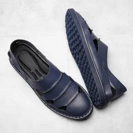 Сандалии, летние мужские дышащие пляжные повседневные туфли из высококачественной кожи, мужские большие размеры 38-48