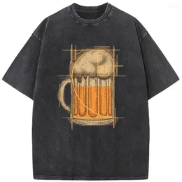 メンズTシャツビール数学ジオメトリプリントユニセックスウォッシュTシャツノベルティ230gコットン夏漂白Tシャツ面白いカジュアルルーズブリーチトップティー