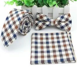 Gravatas borboletas de algodão conjunto masculino designer magro xadrez gravata borboleta bolso quadrado terno gravatas borboleta lenço lotes 231012