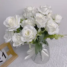 Dried Flowers 7 Heads Artificial Flower Peony Silks Roses Bride White Big Bouquet Wedding Table Fake Flowers Party Vase DIY Country Home Decor 231013