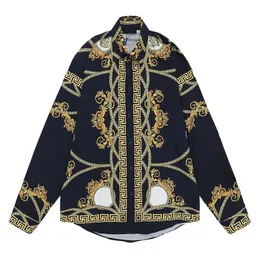 Autumn Winter Long Sleeve Designer Bowling Shirts Högkvalitativ män Fashion Gold Barock Letter Print Dress Shirt Man Casual Shirt 262G