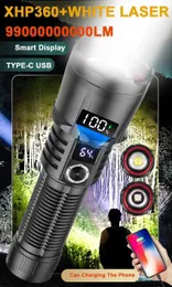 Torches 990000000000LM XHP360 مصباح يدوي LED 500W White Spotlight Zoom Strong Light Long Long Foundors Metal Switchot Oled Power Display Q231013