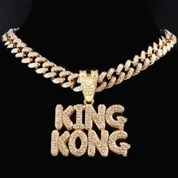 Colares Pingente Hiphop Iced Out King Kong Carta Colar Mulheres Homens Miami Cuban Link Chain Masculino Moda Rock Declaração Jóias