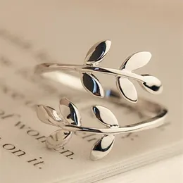 Ramo de oliveira folhas anel aberto para mulheres menina anéis de casamento encantos anéis de folha ajustável junta dedo jóias natal barato 20p2777